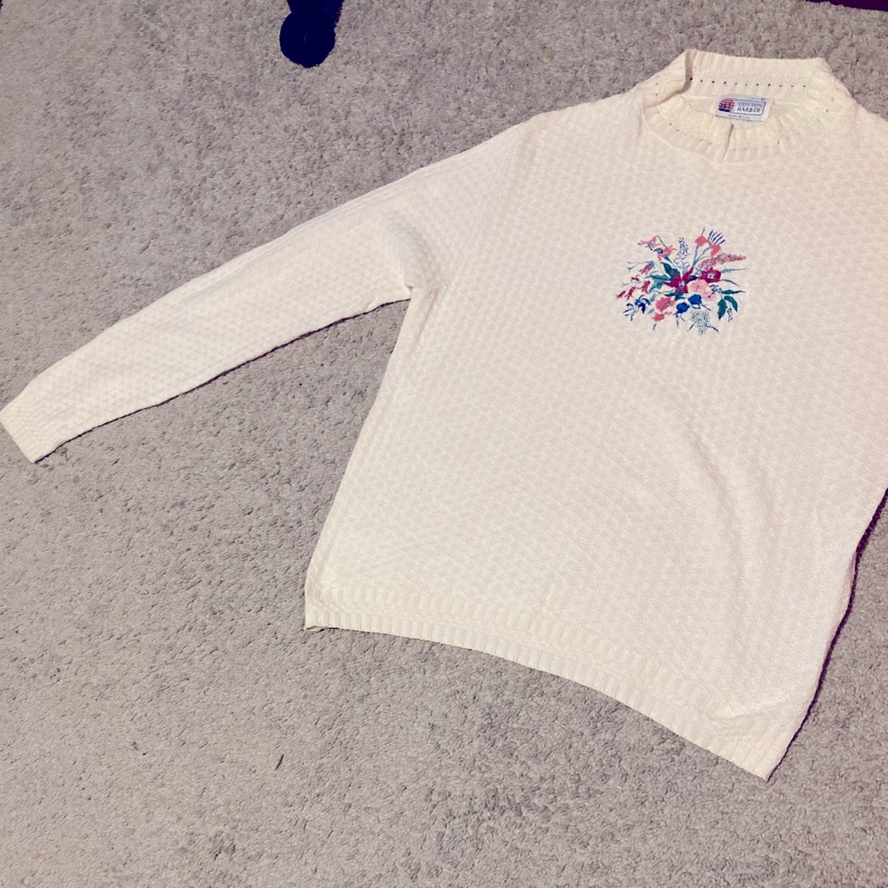 White Sweater with flowers design